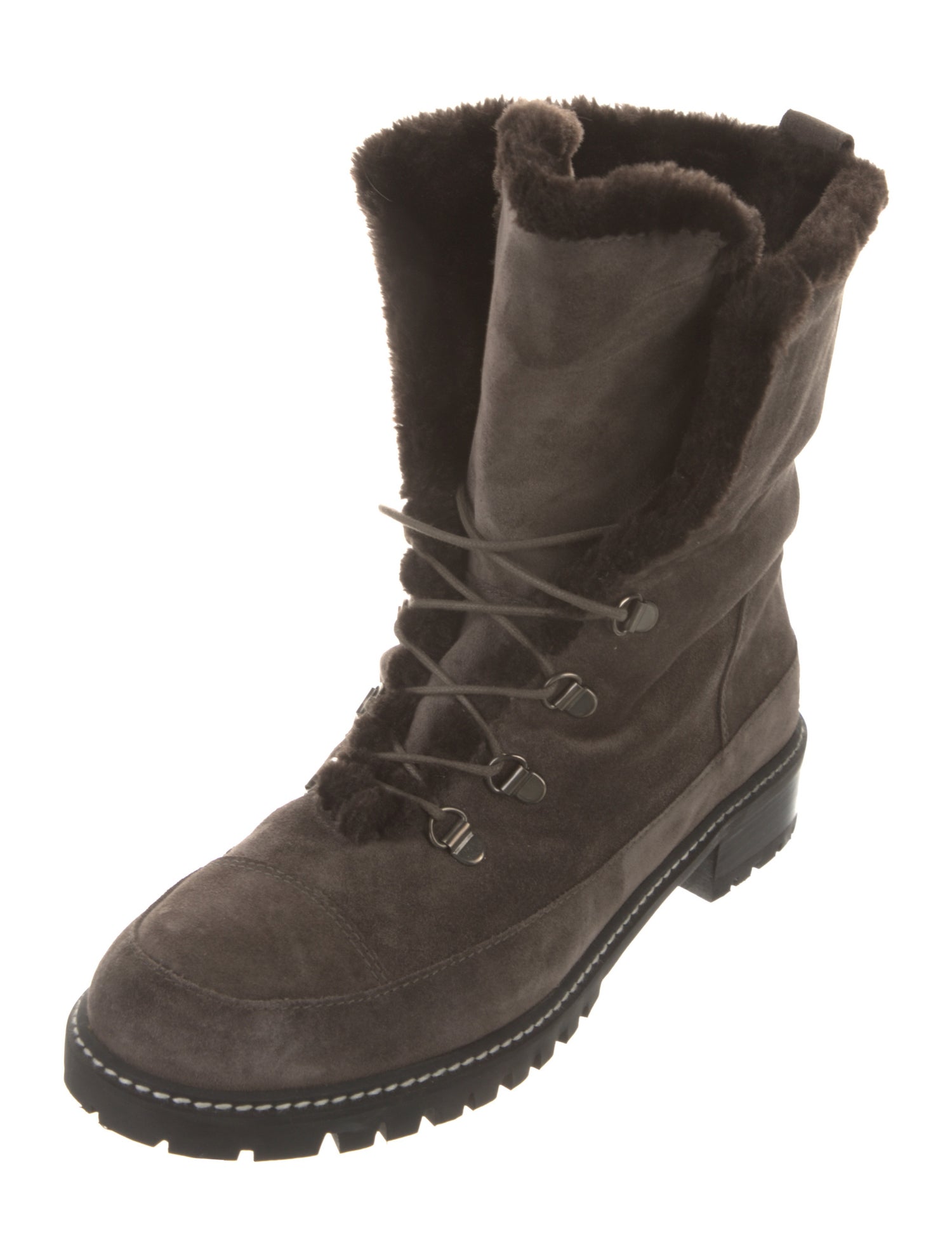 Stuart Weitzman Suede Faux Fur Trim Combat Boots
