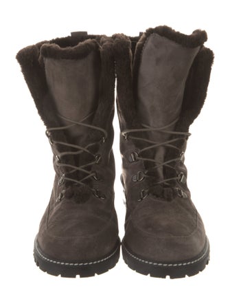Stuart Weitzman Suede Faux Fur Trim Combat Boots