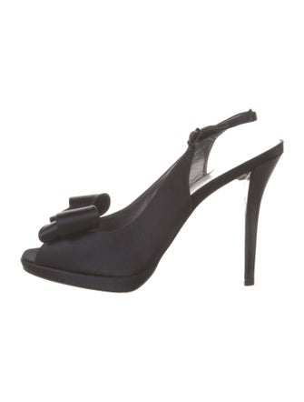 Stuart Weitzman Satin Bow Accents Slingback Pumps