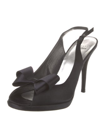 Stuart Weitzman Satin Bow Accents Slingback Pumps
