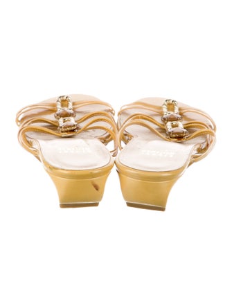 Stuart Weitzman Patent Leather Crystal Embellishments Slides