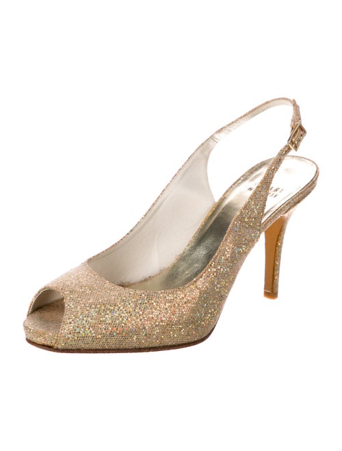 Stuart Weitzman Leather Glitter Accents Slingback Pumps