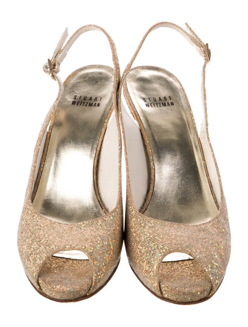 Stuart Weitzman Leather Glitter Accents Slingback Pumps