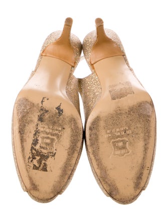 Stuart Weitzman Leather Glitter Accents Slingback Pumps