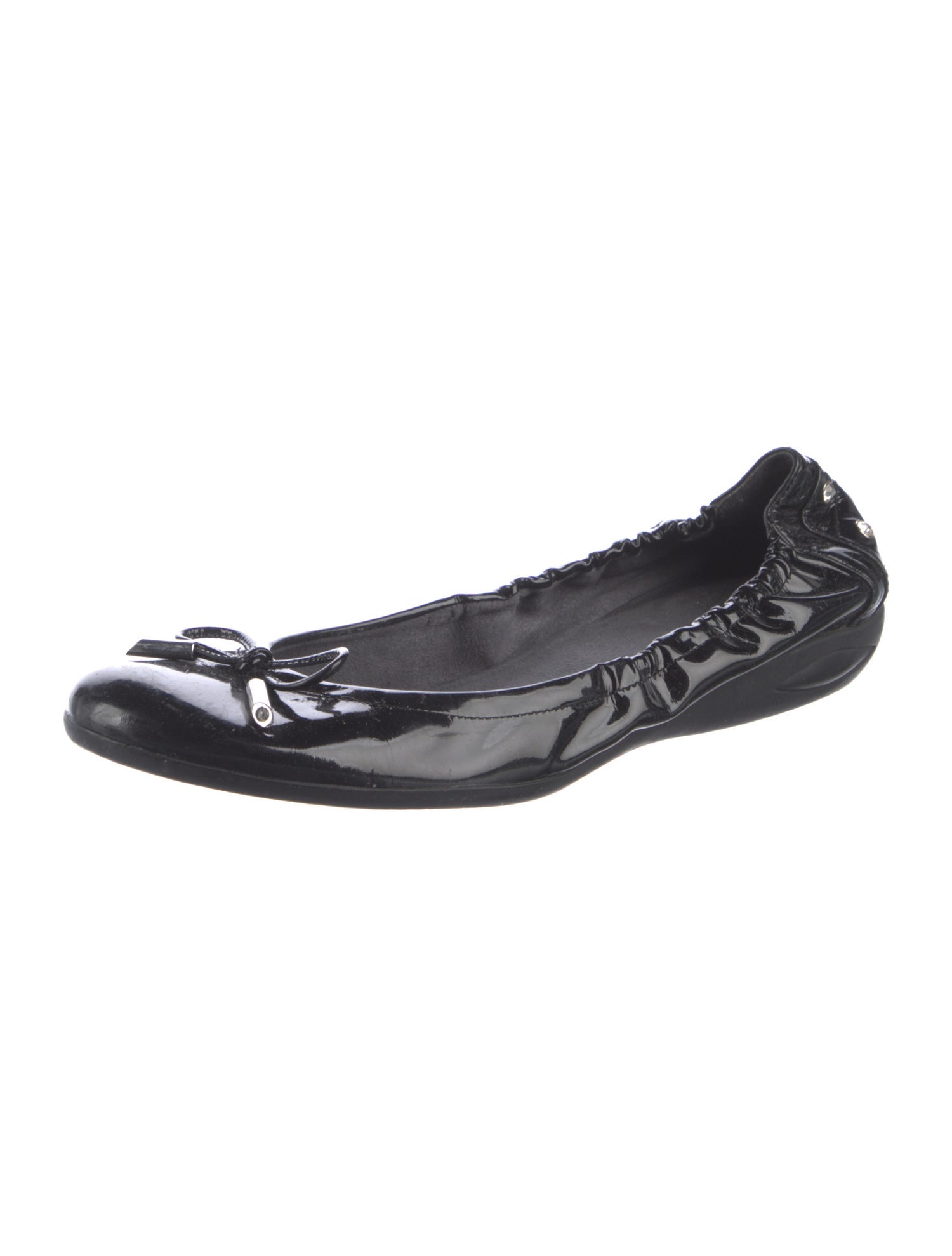 Stuart Weitzman Patent Leather Bow Accents Ballet Flats
