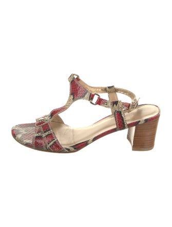 Stuart Weitzman Leather Printed T-Strap Sandals