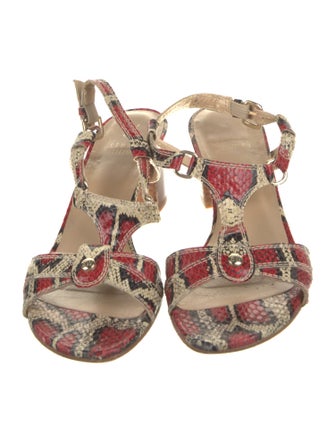 Stuart Weitzman Leather Printed T-Strap Sandals