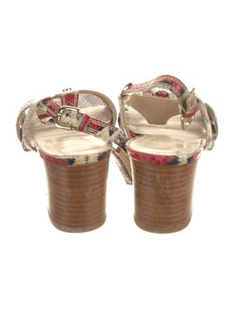 Stuart Weitzman Leather Printed T-Strap Sandals