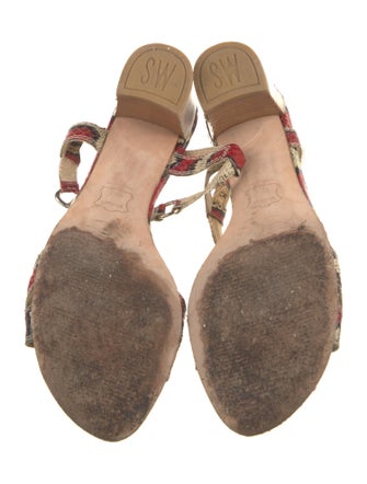 Stuart Weitzman Leather Printed T-Strap Sandals