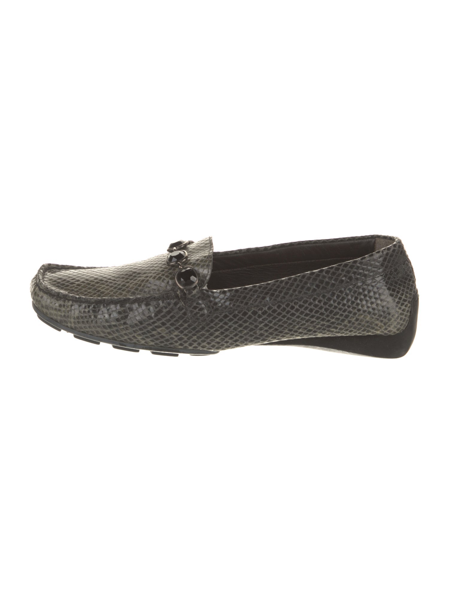 Stuart Weitzman Leather Crystal Embellishments Loafers
