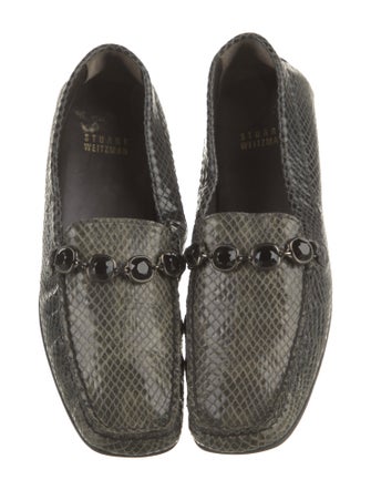 Stuart Weitzman Leather Crystal Embellishments Loafers