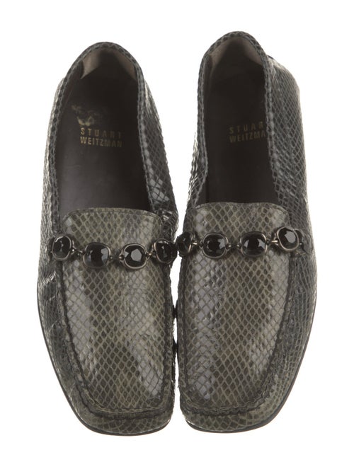 Stuart Weitzman Leather Crystal Embellishments Loafers