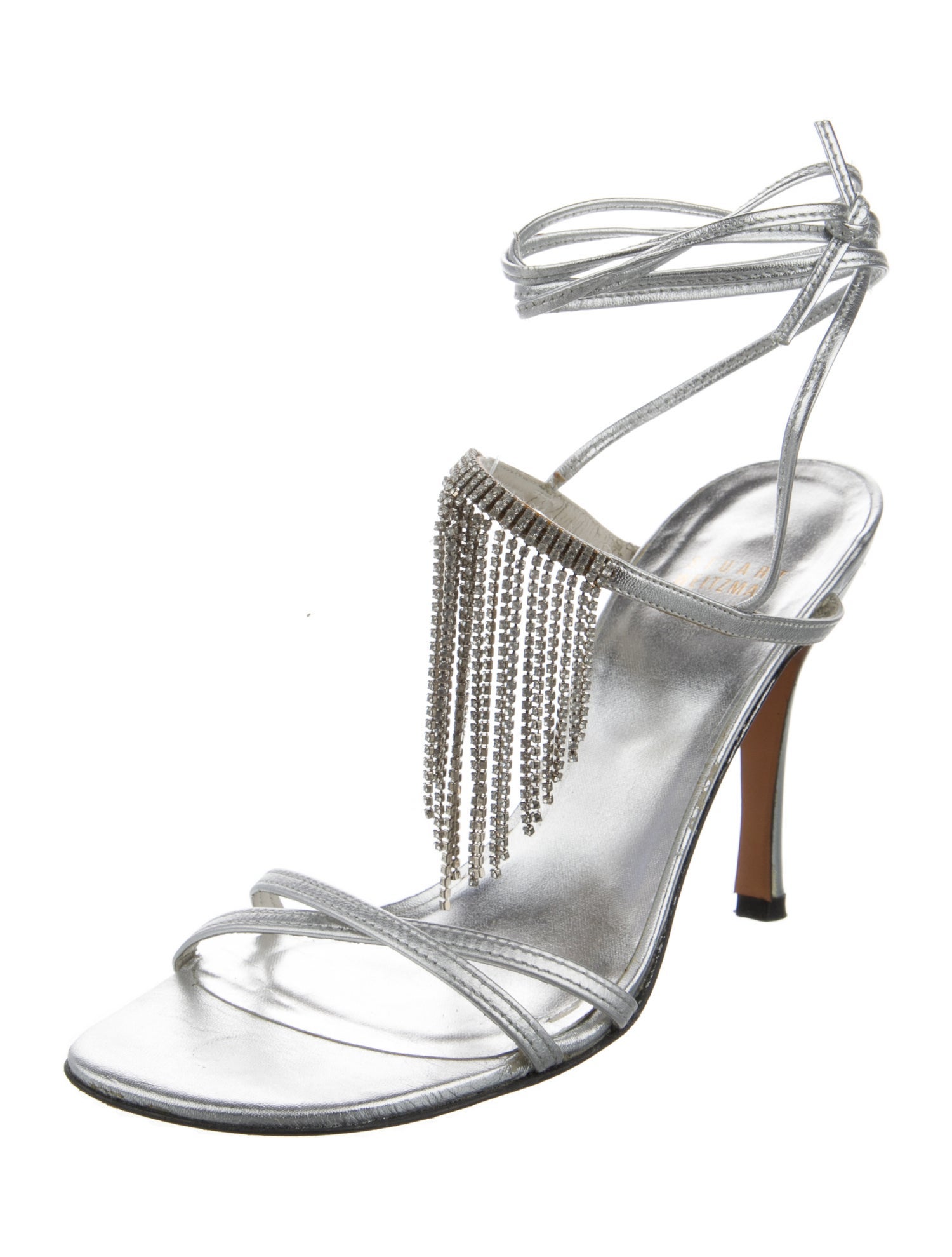 Stuart Weitzman Leather Crystal Embellishments Sandals