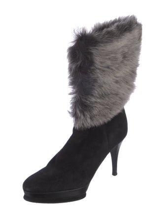 Stuart Weitzman Suede Faux Fur Trim Lace-Up Boots