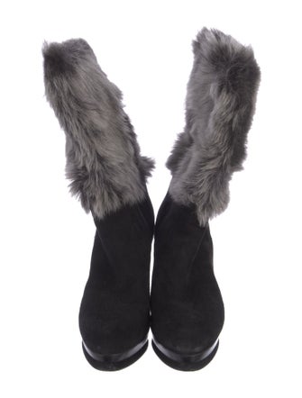 Stuart Weitzman Suede Faux Fur Trim Lace-Up Boots