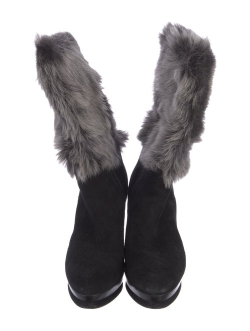 Stuart Weitzman Suede Faux Fur Trim Lace-Up Boots