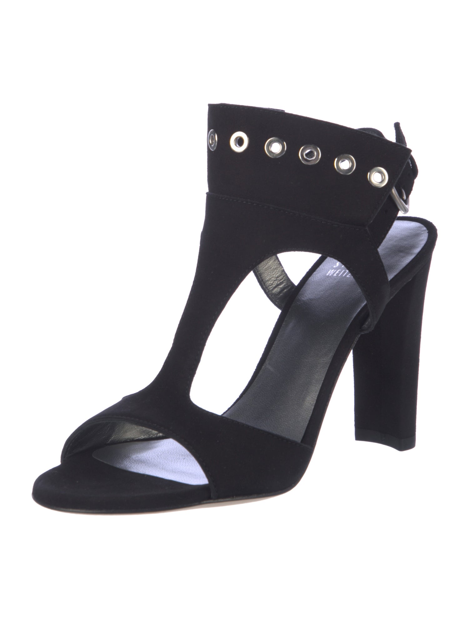 Stuart Weitzman Suede Studded Accents T-Strap Sandals