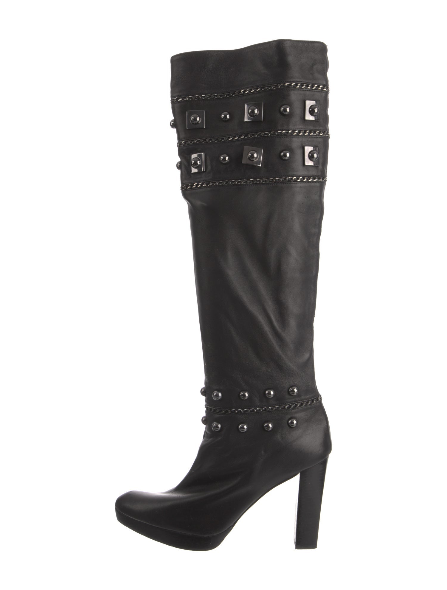 Stuart Weitzman Leather Chain-Link Accents Boots