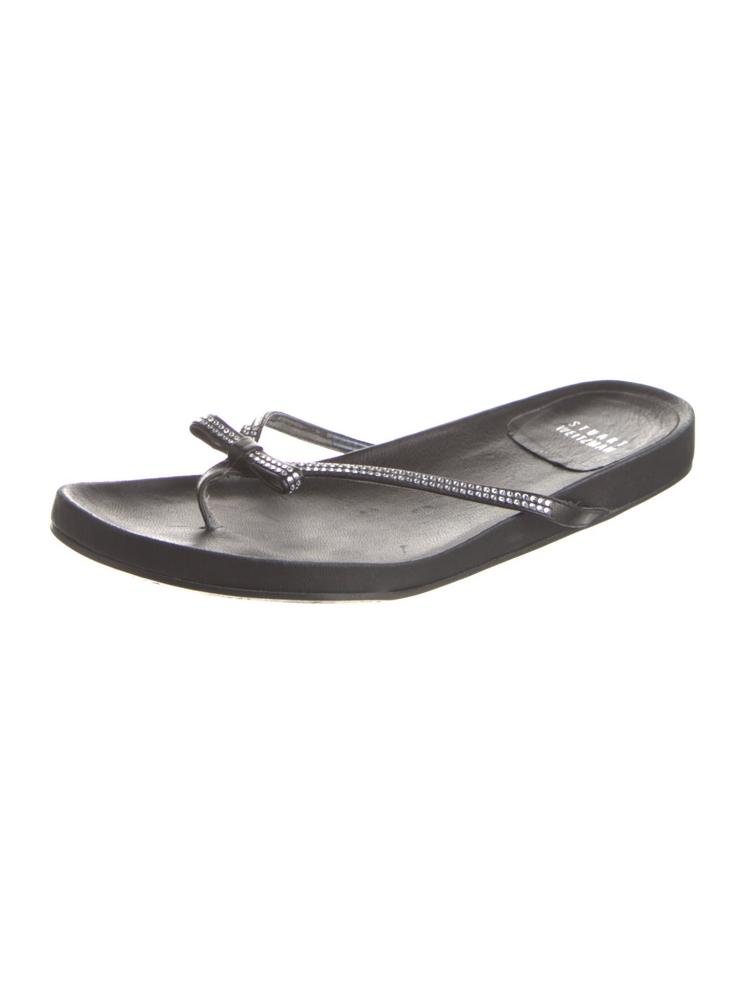 Stuart Weitzman Leather Bow Accents Slides