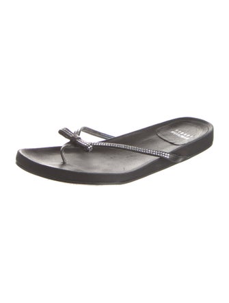 Stuart Weitzman Leather Bow Accents Slides