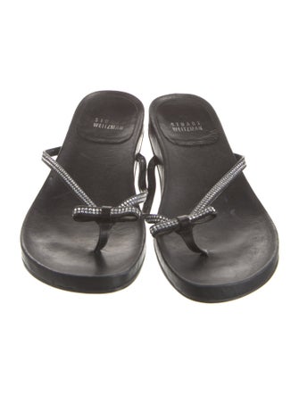 Stuart Weitzman Leather Bow Accents Slides