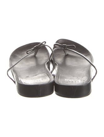Stuart Weitzman Leather Bow Accents Slides