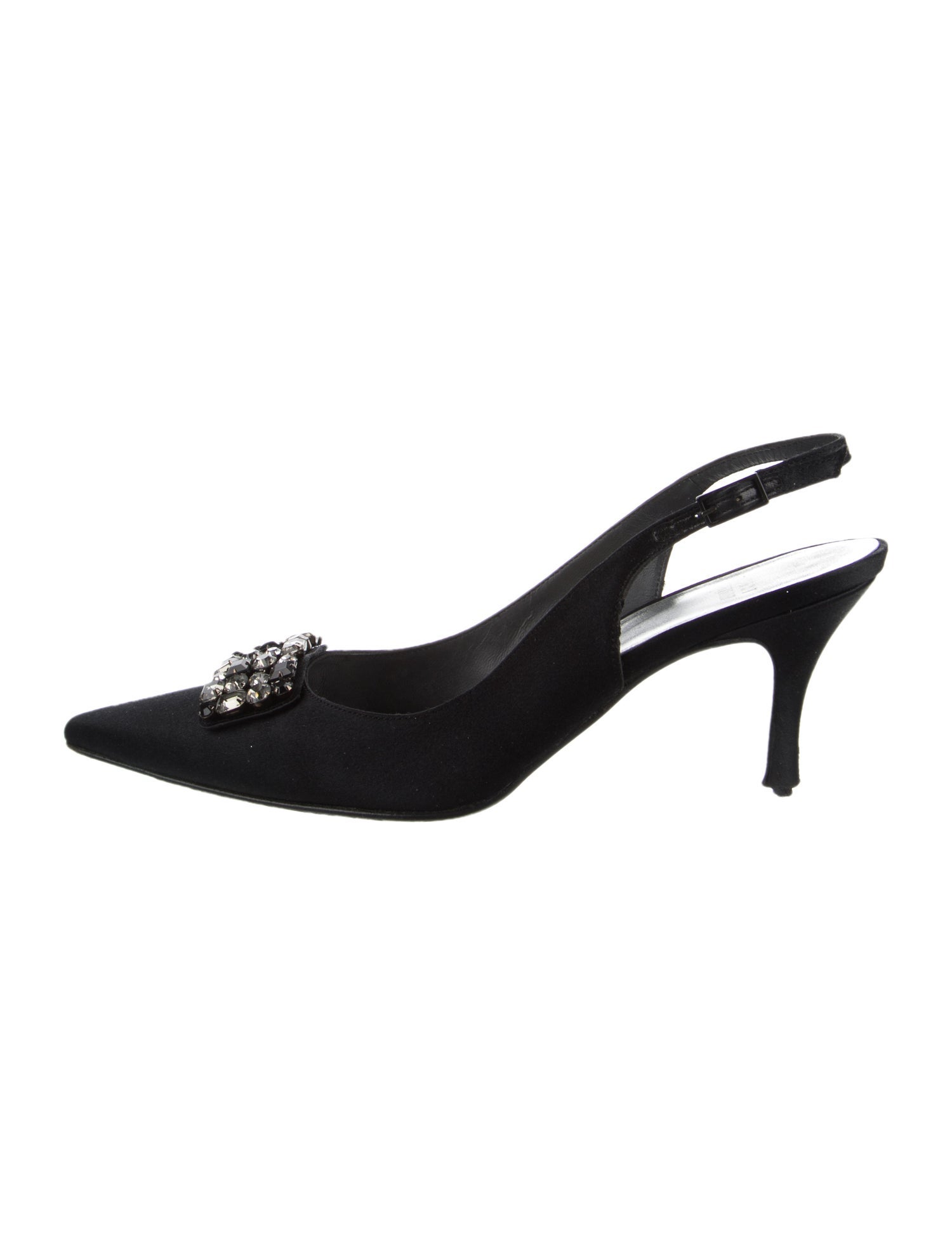 Stuart Weitzman Satin Crystal Embellishments Slingback Pumps