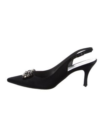 Stuart Weitzman Satin Crystal Embellishments Slingback Pumps