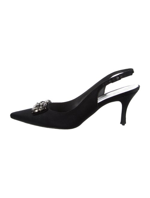 Stuart Weitzman Satin Crystal Embellishments Slingback Pumps
