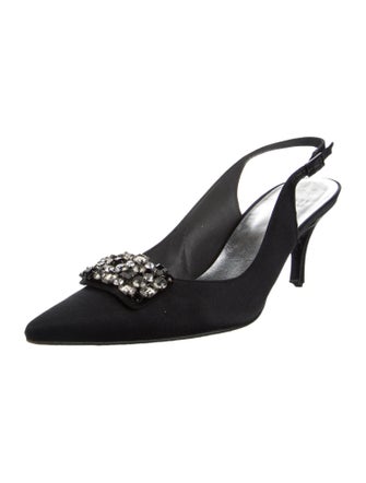 Stuart Weitzman Satin Crystal Embellishments Slingback Pumps