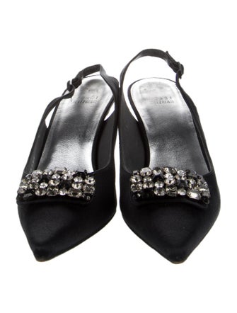 Stuart Weitzman Satin Crystal Embellishments Slingback Pumps