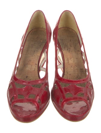 Stuart Weitzman Patent Leather Cutout Accent Pumps