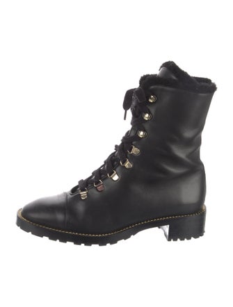 Stuart Weitzman Leather Chain-Link Accents Combat Boots