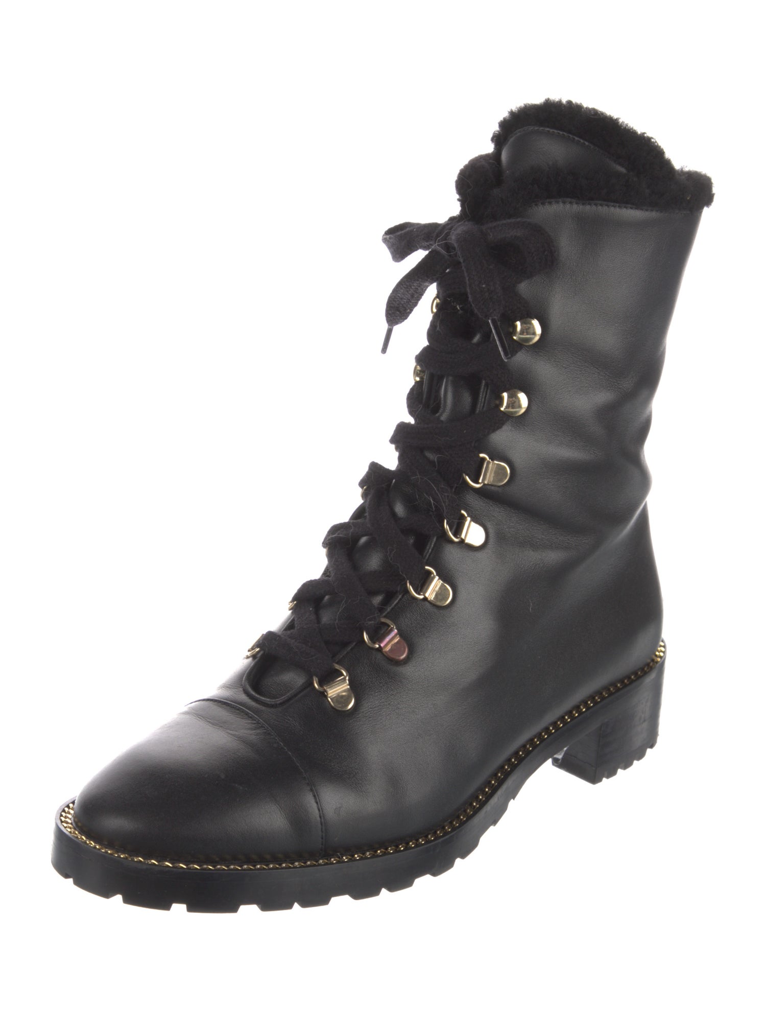 Stuart Weitzman Leather Chain-Link Accents Combat Boots