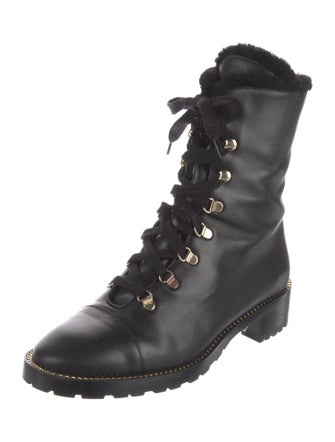 Stuart Weitzman Leather Chain-Link Accents Combat Boots
