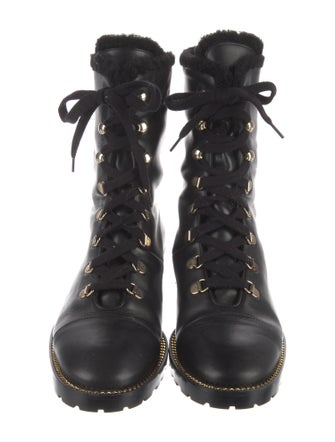 Stuart Weitzman Leather Chain-Link Accents Combat Boots