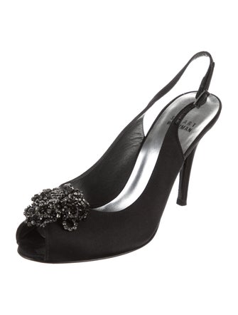 Stuart Weitzman Satin Crystal Embellishments Slingback Sandals