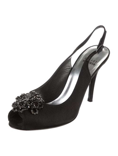 Stuart Weitzman Satin Crystal Embellishments Slingback Sandals