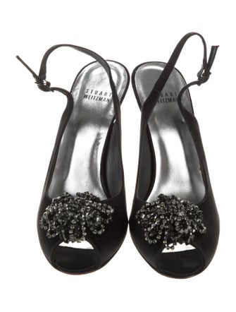 Stuart Weitzman Satin Crystal Embellishments Slingback Sandals