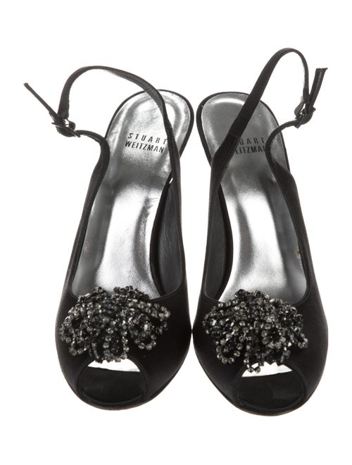 Stuart Weitzman Satin Crystal Embellishments Slingback Sandals