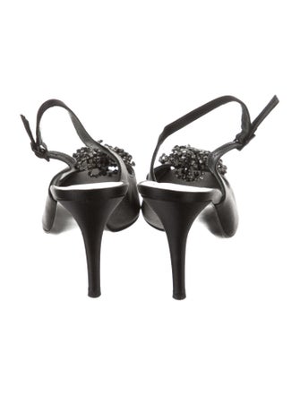 Stuart Weitzman Satin Crystal Embellishments Slingback Sandals