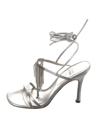 Stuart Weitzman Leather Crystal Embellishments Gladiator Sandals