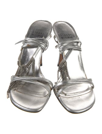Stuart Weitzman Leather Crystal Embellishments Gladiator Sandals