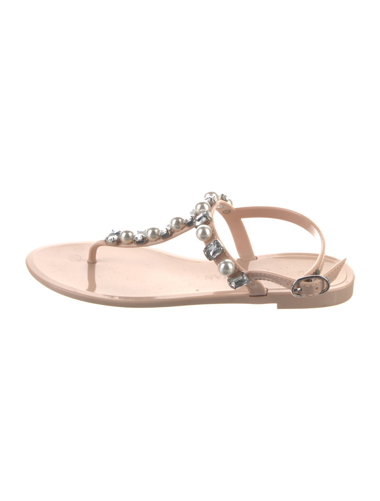 Stuart Weitzman Rubber Crystal Embellishments T-Strap Sandals