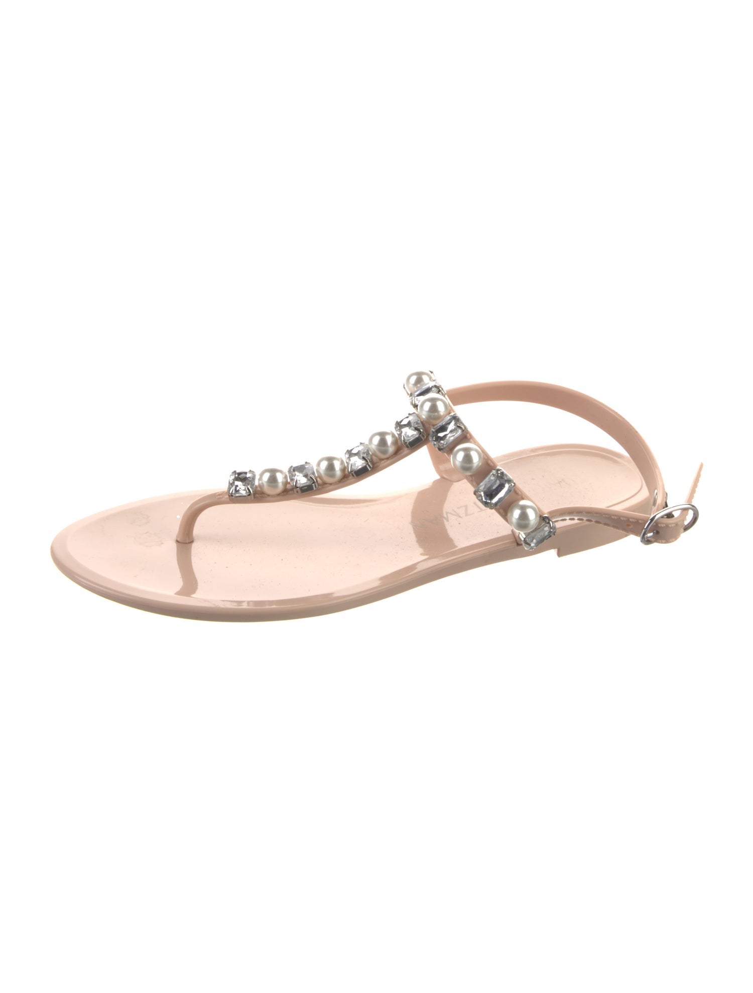 Stuart Weitzman Rubber Crystal Embellishments T-Strap Sandals