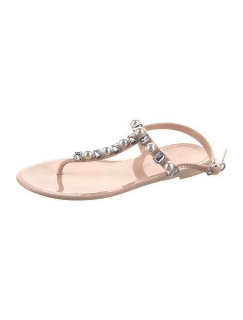 Stuart Weitzman Rubber Crystal Embellishments T-Strap Sandals