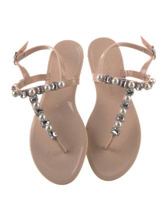 Stuart Weitzman Rubber Crystal Embellishments T-Strap Sandals