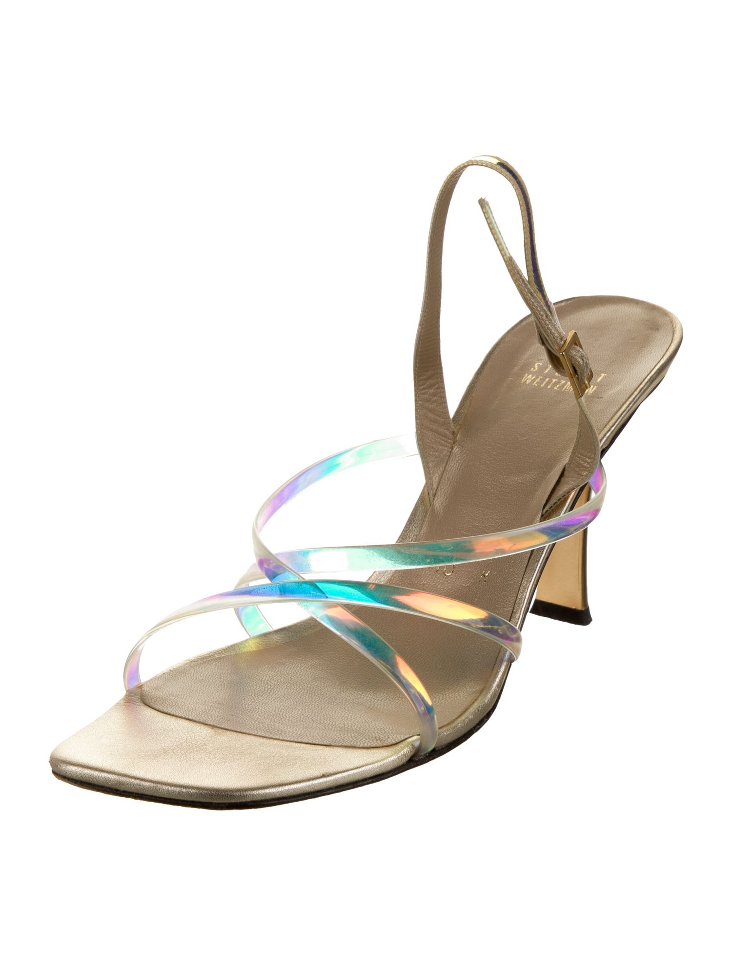 Stuart Weitzman PVC Colorblock Pattern Slingback Sandals