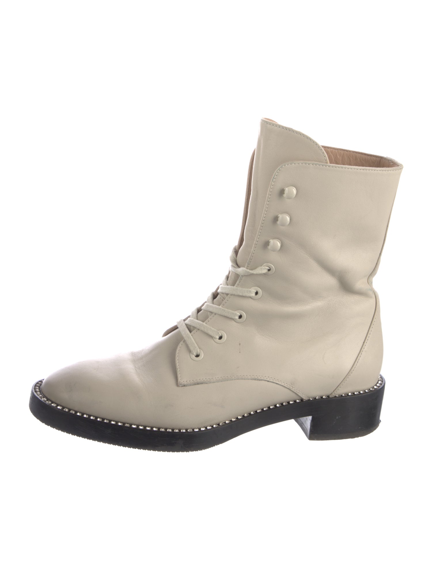 Stuart Weitzman Leather Crystal Embellishments Combat Boots