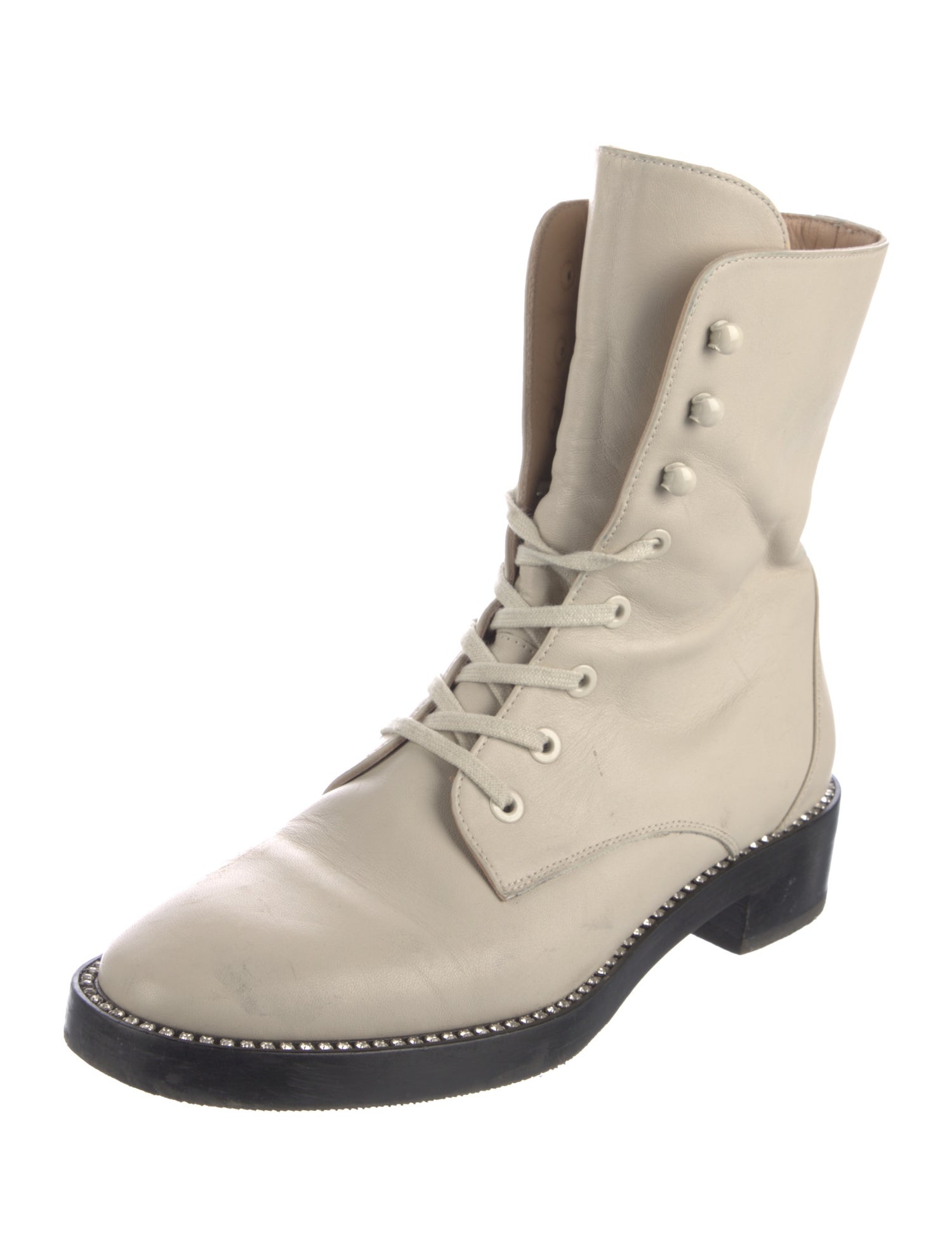 Stuart Weitzman Leather Crystal Embellishments Combat Boots